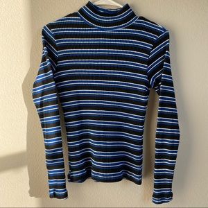 Y2K top long sleeve mock turtle neck striped 90s